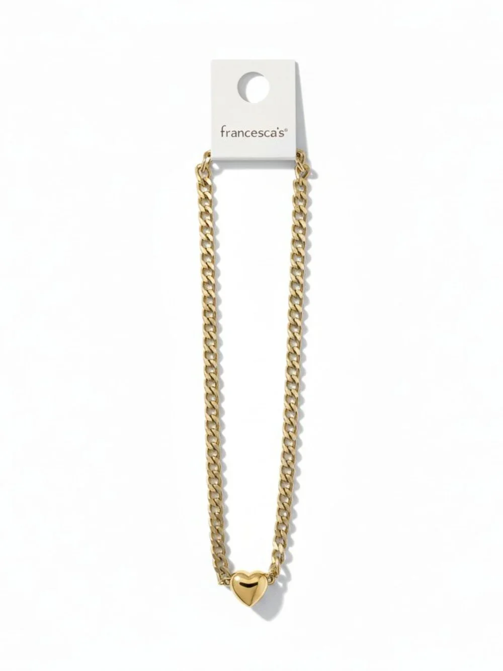 Francesca's Gold Curb Chain Heart Pendant Necklace Chunky Link Adjustable‎ New